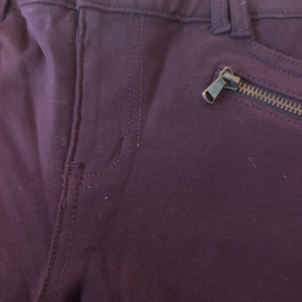 Stylish Dark Purple Burgandy Pants with Zipper Accents Elastic Band Stretch Pant - Picture 2 of 12